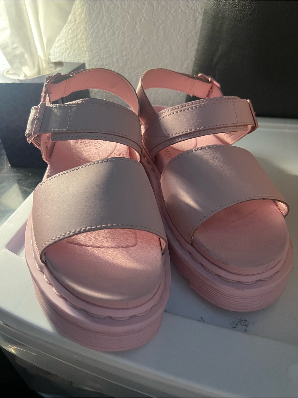 Dr. Martens Pink Platform Sandals with Adjustable Straps